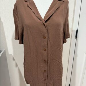 GAP Maternity Brown Button Down Shirt with Notched Collar